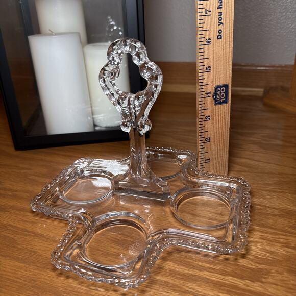 VTG Heavy Pressed Glass Tidbit Tray Relish Server Center Handle Candy Nut Dish - Picture 5 of 7